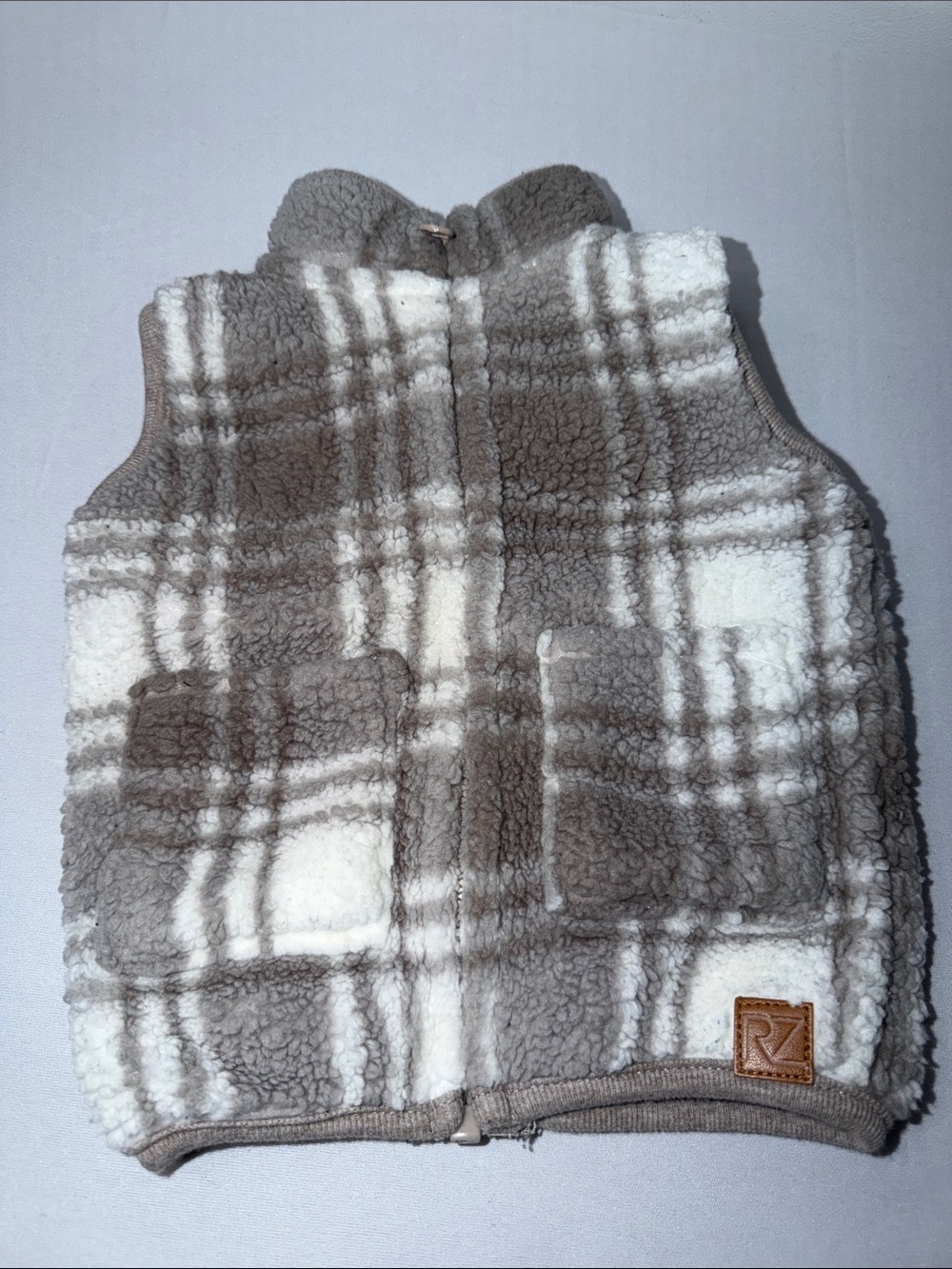 Rachel Zoe Kids Plaid Sherpa Vest in Taupe & Cream